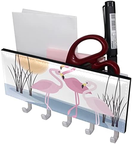 Flamingo-Tó Reed Jelenet Rack Szervező 5 Horgok Fali Fürdőszoba, Konyha Polc Rack Többfunkciós Tároló Polc