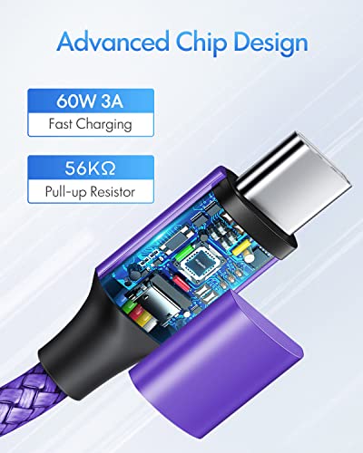 etguuds Lila USB-C-USB-C Kábel [6 láb, 2-Komponensű], 60W Gyors Töltés Típus C Típus C Töltő Kábel Samsung Galaxy S22 S23 S20 S21 Ultra 5G,