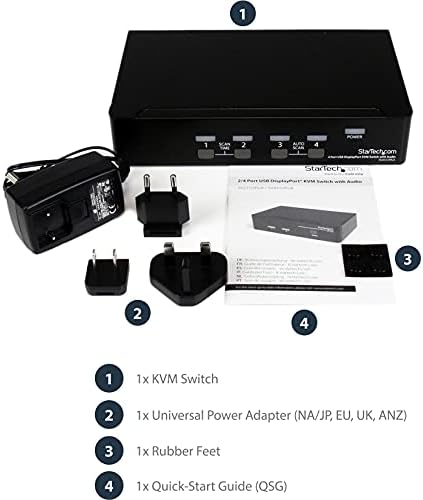 StarTech.com 4 Port DisplayPort KVM Switch w/ Audio - USB, Keyboard, Video, Mouse, Számítógép Kapcsoló Doboz 2560x1600 DP Monitor (SV431DPUA)