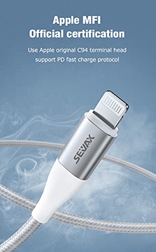 SeiyaX PD Gyors Töltő Kábel 1M USB-C-Lightning Kábel Mpi Hitelesített Töltő iPhone/Ipad Fehér