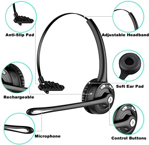 EMHFLYFN Bluetooth Headset Mikrofonnal 12 Óra Beszéd Idő Traktoros Vezeték nélküli HeadsetsTruck Vezető Call Center Skype Home Office