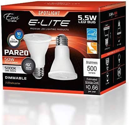 Euri Világítás EP20-5050cecw-2 Szabályozható LED PAR20, 7W (50W Equiv.) 500lm, 90+ CRI, hideg Fehér (5K) 40° - os sugárzási Szög,