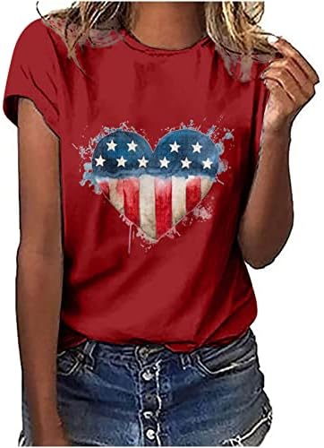 Amerikai Zászló Szív Nyomtatott Póló Női Függetlenség Napja Tunika Maximum Újdonság Grafikus Póló Rövid Ujjú Ünnep Blúz