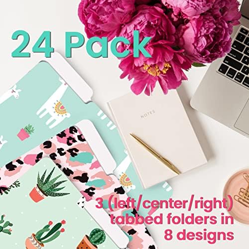 Dekoratív Mappákat, 24 Csomag, 8 Minták, Nehézsúlyú, Letter Méretű (9.5 x 11.5) 1/3 Vágott Lap, Aranyos & Fun Modern Design, Divat Mappák