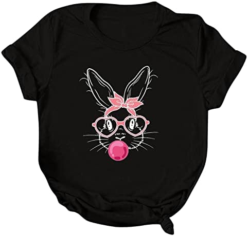 Boldog Húsvéti Aranyos Rabbit Grafikus Póló Női Rövid Ujjú O Nyakú Lány Póló Pulóver Laza Tunika Blúz, Maximum