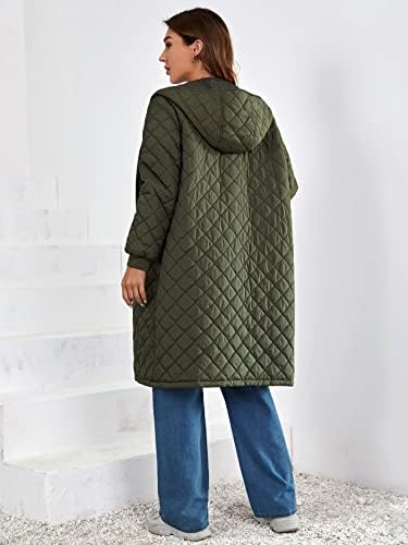 EDWOL Kabátok Női Női Kabát Rejtett Zseb Cipzáras Kapucnis Steppelt Kabát Kabát (Szín : Zöld Hadsereg, Méret : Nagy)