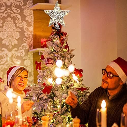 10 Hüvelykes Karácsonyi Csillag csúcsdíszt Kivilágított Pentagram csúcsdíszt karácsonyfa Topper Meleg LED Világítás karácsonyfa