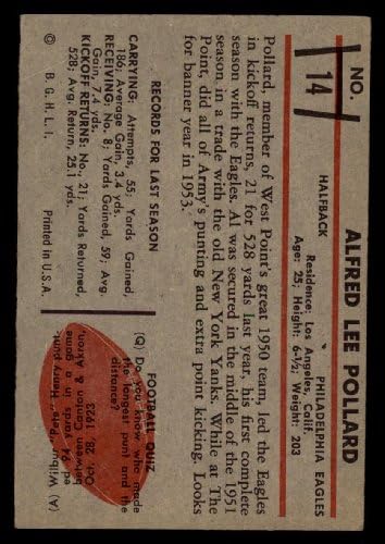 1953 Bowman 14 Alfred Pollard Philadelphia Eagles (Foci Kártya) VG Sasok Hadsereg