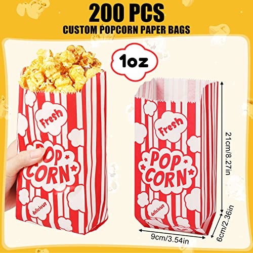 200 Darab Popcorn Zsák 1 oz Greaseproof Popcorn papírzacskó Egyedi Személyre Fehér-Piros Csíkos Popcorn Ujjú Eldobható Lapos Alsó Popcorn