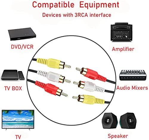 HZFLBN Audio Video Kábel (30/100FT)3RCA, hogy 3RCA Audio Video Kompozit AV Kábel-Kompatibilis VIDEÓ, műhold, házimozi erősítők,