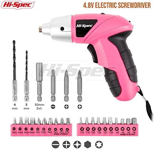 Hi-Spec 27pc Rózsaszín 4.8 V-os Elektromos Vezeték nélküli Hatalom Csavarhúzó Csomag 54pc Haza DIY Eszköz, Kit a Nők, Iroda