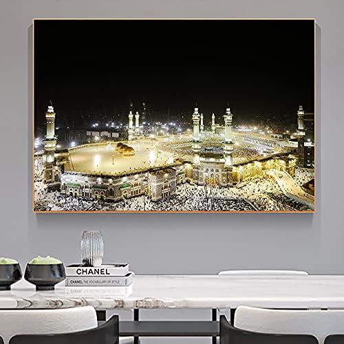 Iszlám Mekka Mecset Este Hajj Zarándoklat Vászon Festmény A Falon Plakát, Dekor, Nyomatok Vallás Képet Muszlim Haza Speciális olaj festmény
