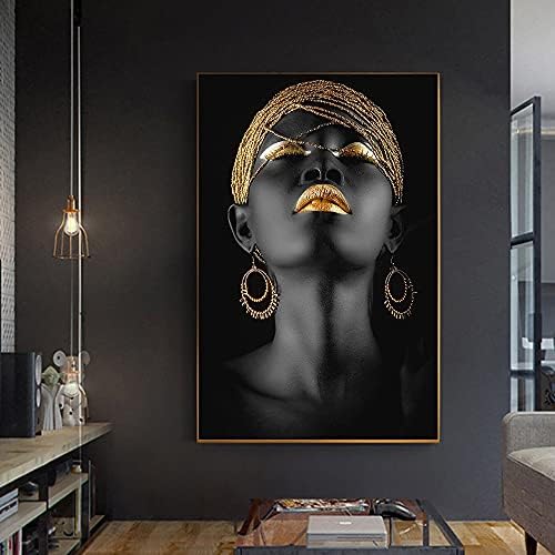 Modern Afrikai Művészet Arany Ajak Nők olajfestmény, Vászon Wall Art Poszter, Nyomatok Skandináv Képet lakberendezési Speciális olaj