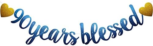 90 Éve Áldott Banner, Kék Csillogó Papír Füzér a 90 Születésnap / házassági Évforduló Party Dekorációk, Kellékek, Előre Felfűzve, Nem Összeszerelés