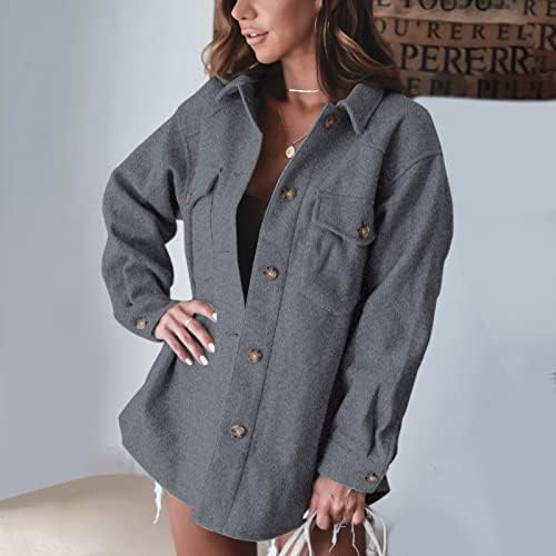 PRDECEXLU Alkalmi Plus Size Randi Kabát Női Őszi Hosszú Ujjú Kabát Felszerelt Király Szilárd V-Nyak Gombot Pamut
