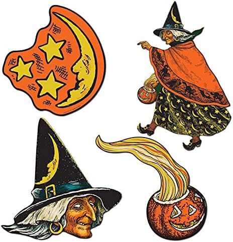 Beistle 4 Darab Kísérteties Szüreti Halloween Retro Kártyaköteg Papír Cut Out Fali Dekor, 6.5 - 10.5, Többszínű