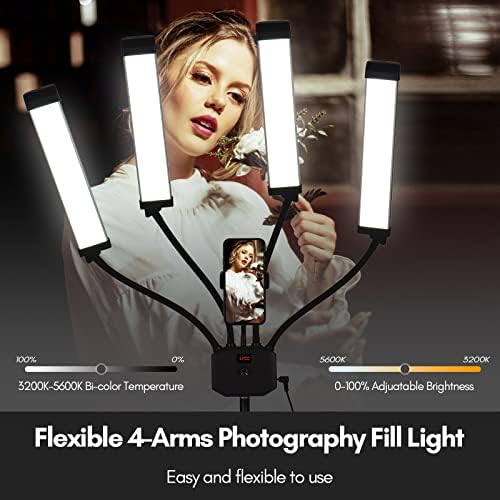 XIXIAN Rugalmas 4-Karok LED Videó Fény Fotózás Fényt 3200K-5600K Szabályozható a Telefon Tartó + 2M/78.7 Metál Fény Állvány + hordtáska
