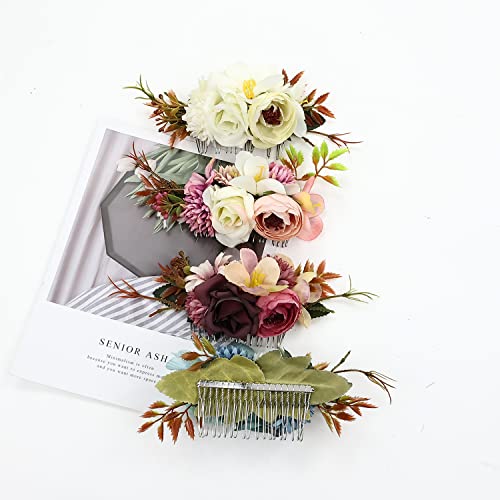 Cinaci 4 Csomag Nagy Mesterséges Virág Fém Haj Oldalon Combs Virágos Dia Haj Klipek Esküvői Menyasszonyi Headpieces Hajtűket