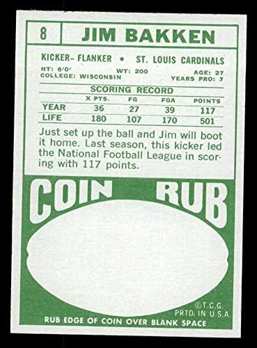 1968 Topps 8 Jim Bakken St. Louis Cardinals-FB (Foci Kártya) NM Cardinals-FB