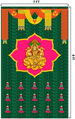 SATVIK 8x5ft. Szövet Hátteret Pooja Pujan Dekoráció Lakshmi/Laxmi Idol Marigold Garland Nyomtatás Indiai Ünnepi Puja Ruhával Mehndi Haldi