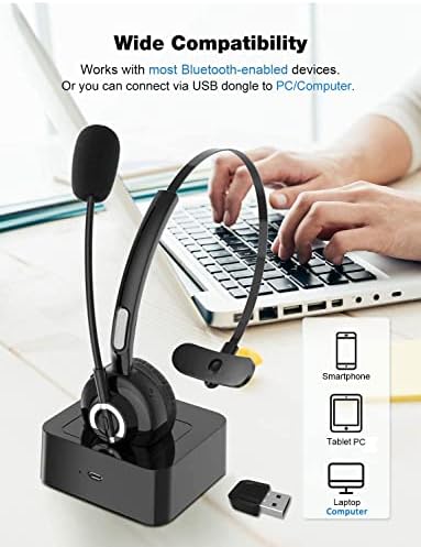 Bluetooth Headset V5.0 Traktoros Bluetooth Fülhallgató Mikrofon zajszűrő, 18hrs Bluetooth Fejhallgató, USB Dongle & Álló Dokk,