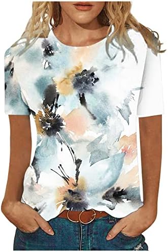Női Blúz, Nyáron, Ősszel, Rövid Ujjú 2023 Pamut Sleeve tusfestészet Virág Grafikus Felső Tshirt a Tini Lányok