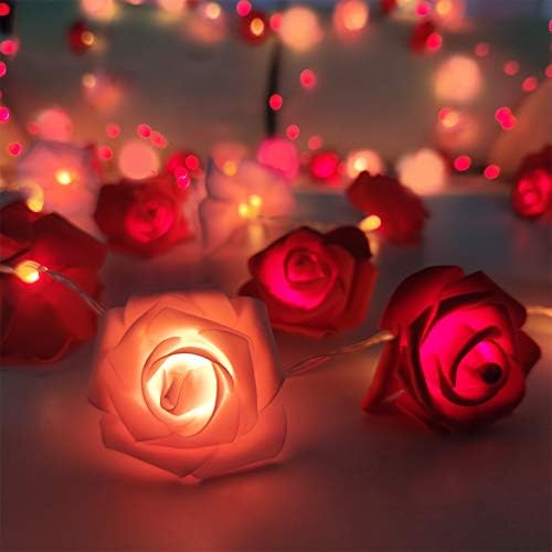 TURNMEON 7 láb 20 Led-es Valentin-Rose Fények,Valentin-Nap Dekoráció Piros Rózsaszín Rózsa Tündér Fények elemes Mesterséges Rózsa