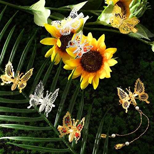 Készlet 24 3D Pillangó Haj Klipek Mozgó Pillangó Haj Hajcsat Tassel Üreges Hajformázó Klipek Aranyos Kis Ezüst Arany Haj Klipek Dekoratív