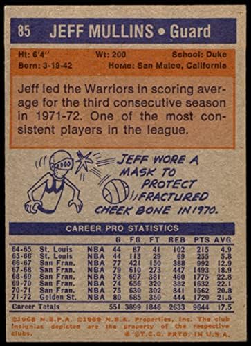 1972 Topps 85 Jeff Mullins Golden State Warriors (Kosárlabda Kártya) EX/MT Harcosok Herceg