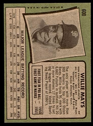 1971 Topps 600 Willie Mays San Francisco Giants (Baseball Kártya) EX/MT Óriások