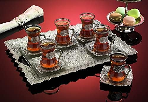 LaModaHome török arab Tea Szemüveg Készlet, Divatos Vintage Kézzel Állítsa be a Szolgáló, Teára, Új Otthon Esküvői Ajándék Ezüst Bevonatú