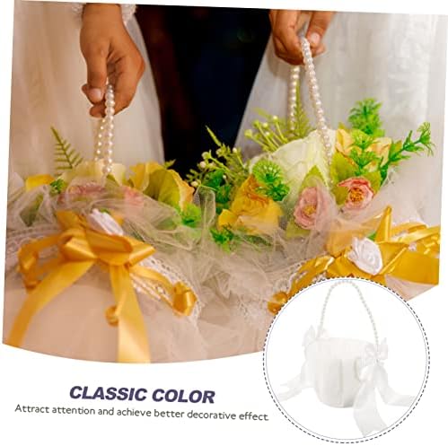 Abaodam 2db Esküvői Kellékek Ruhával Fehér Kezelni Menyasszony Virág Kosár