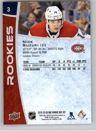 2019-20 Felső szint NHL Újonc (a Kártya A Box Set) 3 Nick Suzuki RC Újonc Montreal Canadiens NHL Jégkorong Trading Card