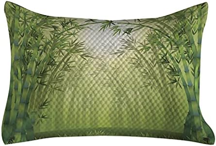 Ambesonne Bamboo Nyomtatási Steppelt Pillowcover, Kép Bambusz Fák esőerdő Távol-Keleti Élővilága a Trópusi Természet Ihlette, Standard Queen