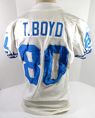 1998 Detroit Lions T. Boyd 80 Játékban Használt Fehér Jersey 46 DP32886 - Aláíratlan NFL Játék Használt Mezek