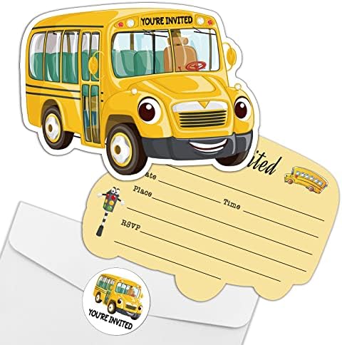 REWIDPARTY iskolabusz Meghívókat a Borítékok & Matricák（Készlet 15） Busz Töltse ki a Meghívókat a Gyerekek Szülinapi Buli Felkéri