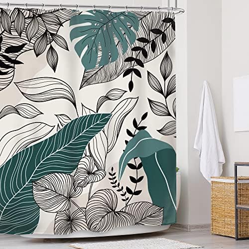 Glawry Bohém Palm Leaf zuhanyfüggöny Absztrakt Trópusi Növények Botanikai a Természet Zöld Levelek Vázlat Tavaszi Modern Fürdőszoba