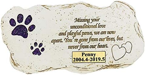 Aveena Pet Emlékmű Kövek Ragyogó lábnyommal,Személyre szabott Kutya Emlékmű Kövek Macska Emlékmű Kövek,12×6