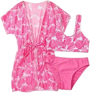 Kisgyermek Kislány 3 db Fürdőruha Zöld Rózsaszín Virágos Nyomatok Bikini fürdőruha Rövidnadrág Lányok Kislány Úszni Öltöny