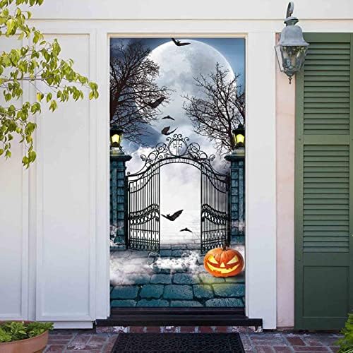 Halloween Komor Sírkő Hold Ajtaján Zászló Dekoráció, Kellékek Hátborzongató Éjszaka Félelmetes Erdő Kísérteties Képet Ajtó Banner