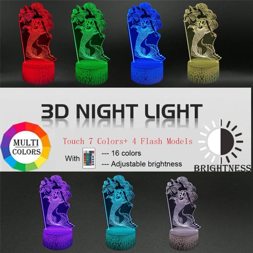 3D Hercegnő Éjszakai Fény Hableány,Illúzió Lámpa Gyerekeknek (3 Minták) 16 Színek Módosítása Érintse meg a Távvezérlő Hálószoba