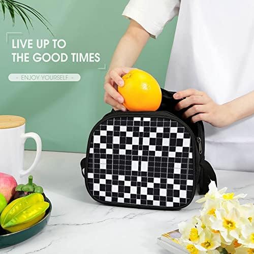 Fekete-Fehér Csekket Checkboard Aranyos Ebéd Bag Szigetelt Bento Box Újrafelhasználható Hűvösebb Tote Konténerek Jég Iskolába