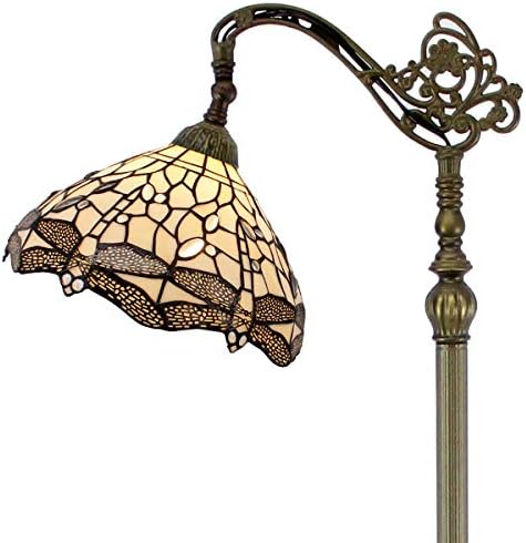 WERFACTORY Tiffany állólámpa Krém ólomüveg Szitakötő Íves Lámpa 12X18X64 Hüvelyk Hattyúnyak, Állítható Sarokban Álló olvasólámpa Decor