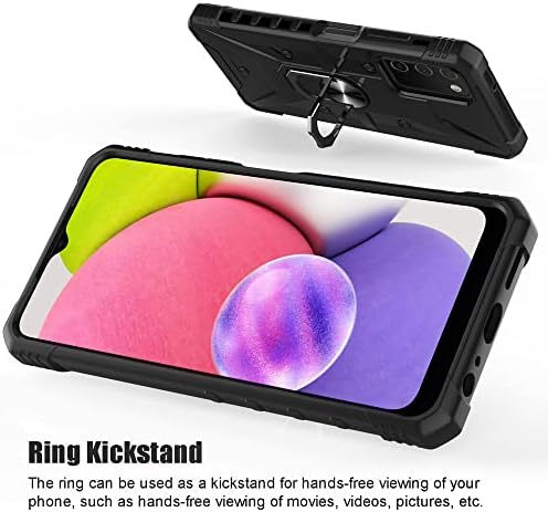 SYONER Ütésálló Telefon burkolata, Beépített, Forgatható Gyűrű Jogosultja Kitámasztó Samsung Galaxy A03s [Fekete]
