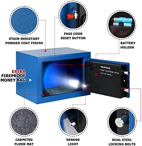 ROLOWAY Acél biztonsági Doboz (Kék) Intelligens Érzékelő Fényt, Nagy Tűzálló Táska Szett Csomag