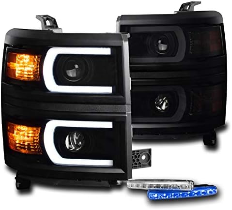 ZMAUTOPARTS A 2014-2015-Chevy Silverado 1500 DRL LED Fekete/Füst Vetítő Fényszórók 6 Kék LED Világítás DRL