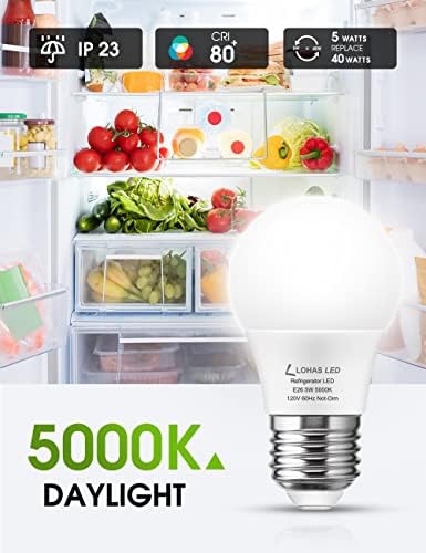 LOHAS Hűtőszekrény Izzó, 40W Egyenértékű LED-A15 Izzó, 5W LED 120V Hűtőszekrény Fények, E26 Közepes Bázis Mennyezeti Ventilátor