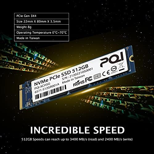 PQI Állóképességi Teljesítmény Sorozat 512 gb-os Belső szilárdtestalapú Meghajtó SSD PCIe NVMe 1.3 Gen3x4 Játék Asztali PC,