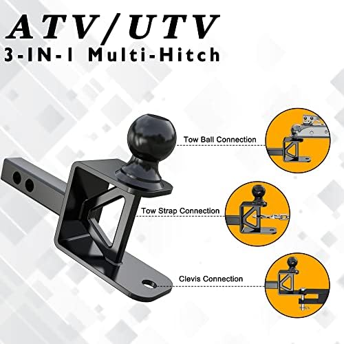 VNN ATV/UTV vonóhorgot, Illik 1 1/4-inch-es Vevő, 2-es Labda, 2-es Emelkedés, 3-az-1-ATV/UTV Szilárd Szár Vontató Multi-Hitch