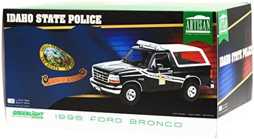 1996 Bronco Fekete, Fehér, Idaho Állam Rendőrség Kézműves Gyűjtemény 1/18 Fröccsöntött Modell Autó Greenlight 19133